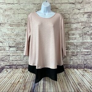 Adrianna Papell Pink Black Heart Print 3/4 Sleeve Blouse